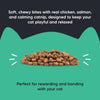 Meowsi by HUFT Catnip with Salmon & Chicken Soft Treats, 50 gm, features a green packaging with a cat graphic.