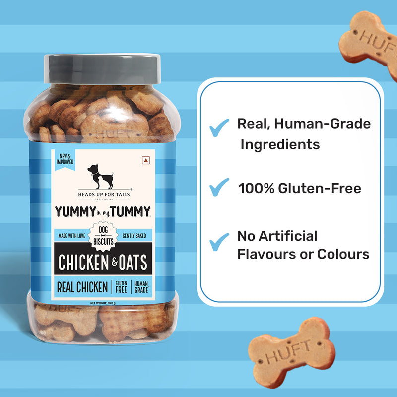 Heads Up for Tails Yummy in My Tummy Chicken & Oats dog biscuits, 320g, gluten-free, human-grade ingredients