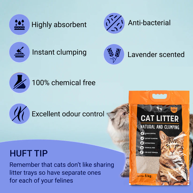 HUFT Cat Litter (Natural & Clumping) - Lavender Scented - 5 kg - Heads Up For Tails