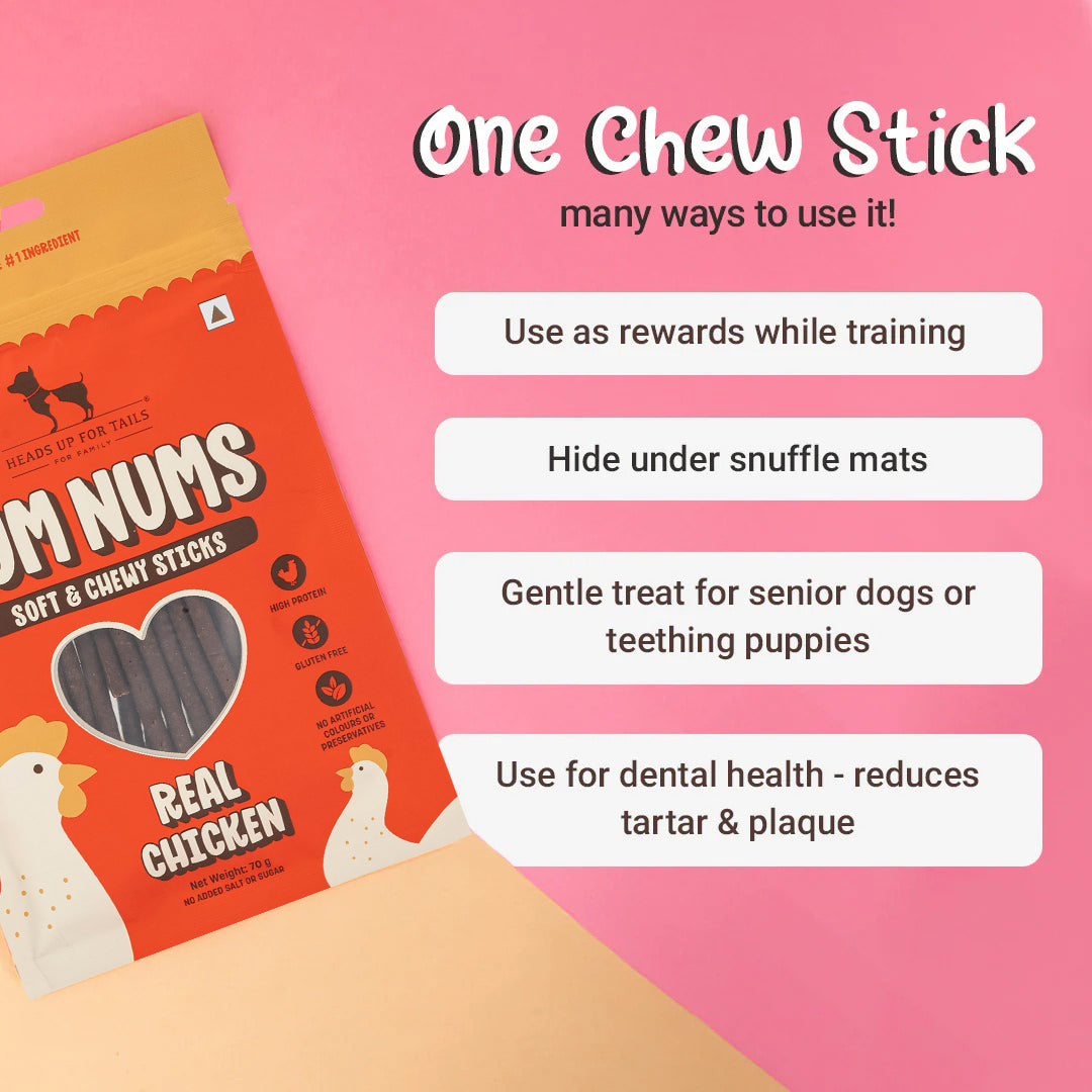 HUFT Yum Nums Soft & Chewy Sticks Real Chicken Treat For Dogs - 70 g - Heads Up For Tails