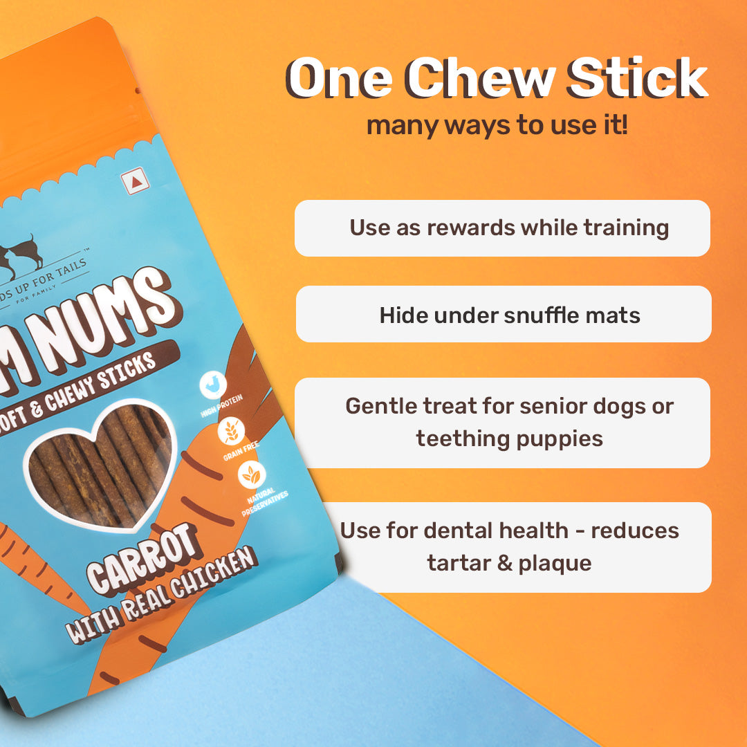 HUFT Yum Nums Soft & Chewy Sticks Carrot With Real Chicken Treat For Dogs - 70 g