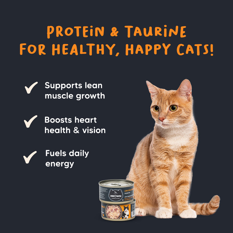 Meowsi by HUFT Chicken Breast in Broth Canned Cat Wet Food, 80 gm, with vitamins and minerals, grain-free.