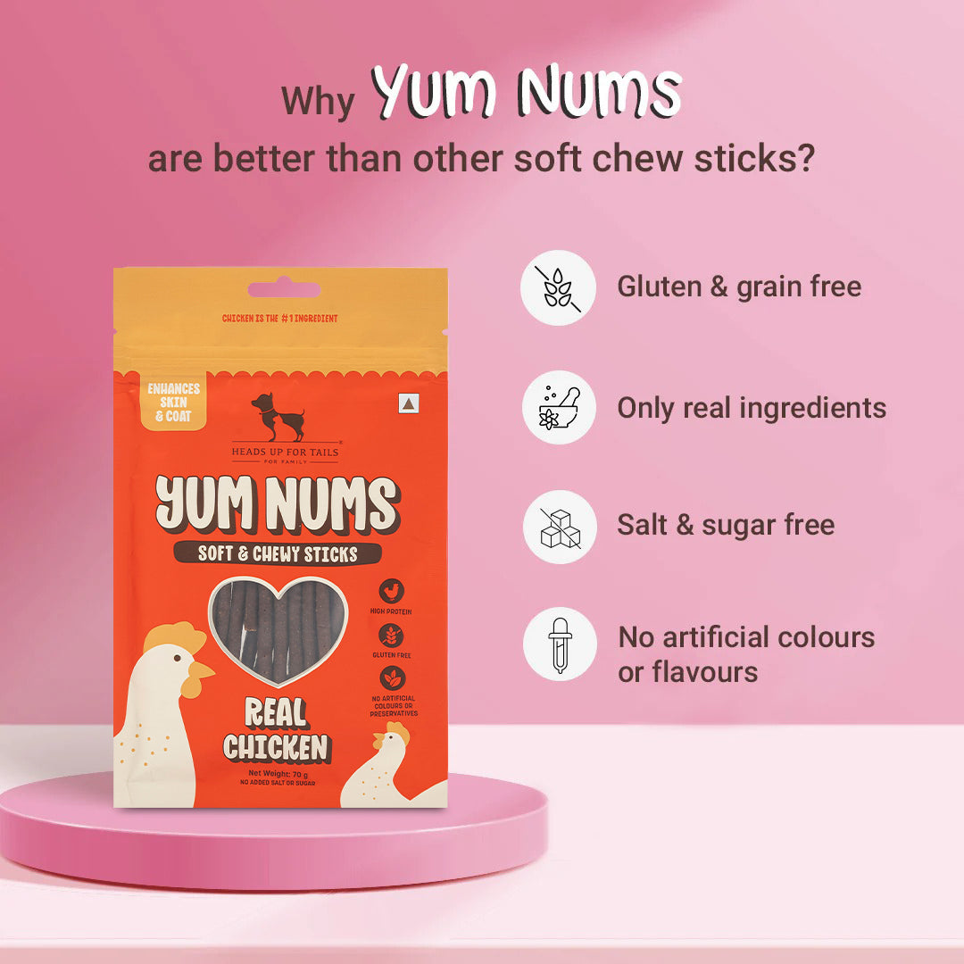 HUFT Yum Nums Soft & Chewy Sticks Real Chicken Treat For Dogs - 70 g - Heads Up For Tails