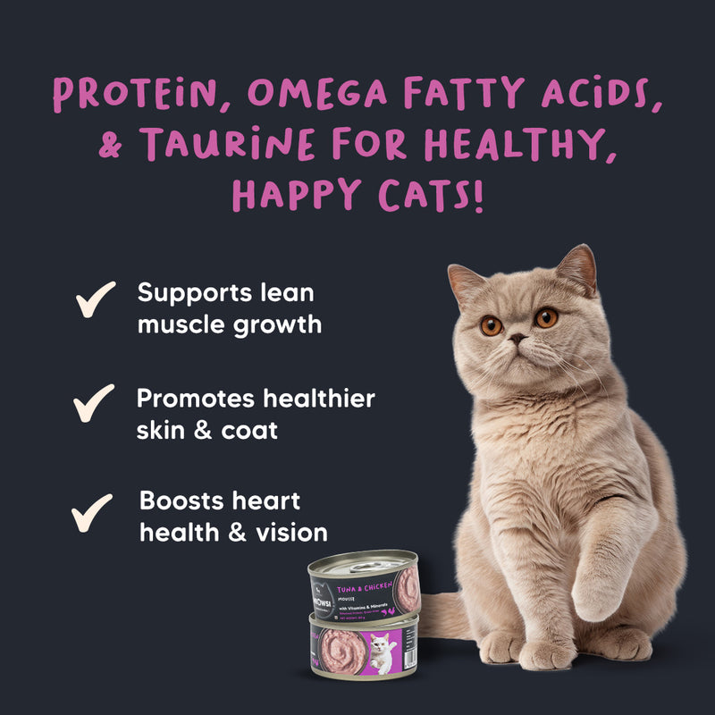 Meowsi by HUFT Tuna & Chicken in Mousse Canned Cat Wet Food, 80 gm, with vitamins and minerals, grain-free.