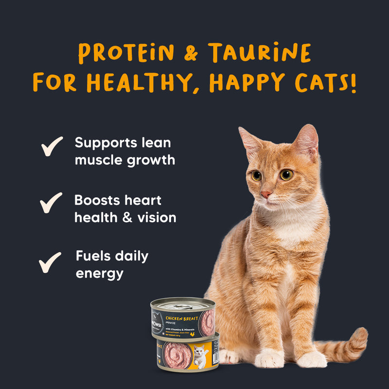 Meowsi by HUFT Chicken Breast Mousse Canned Cat Wet Food, 80 gm, with vitamins and minerals, grain-free formula.