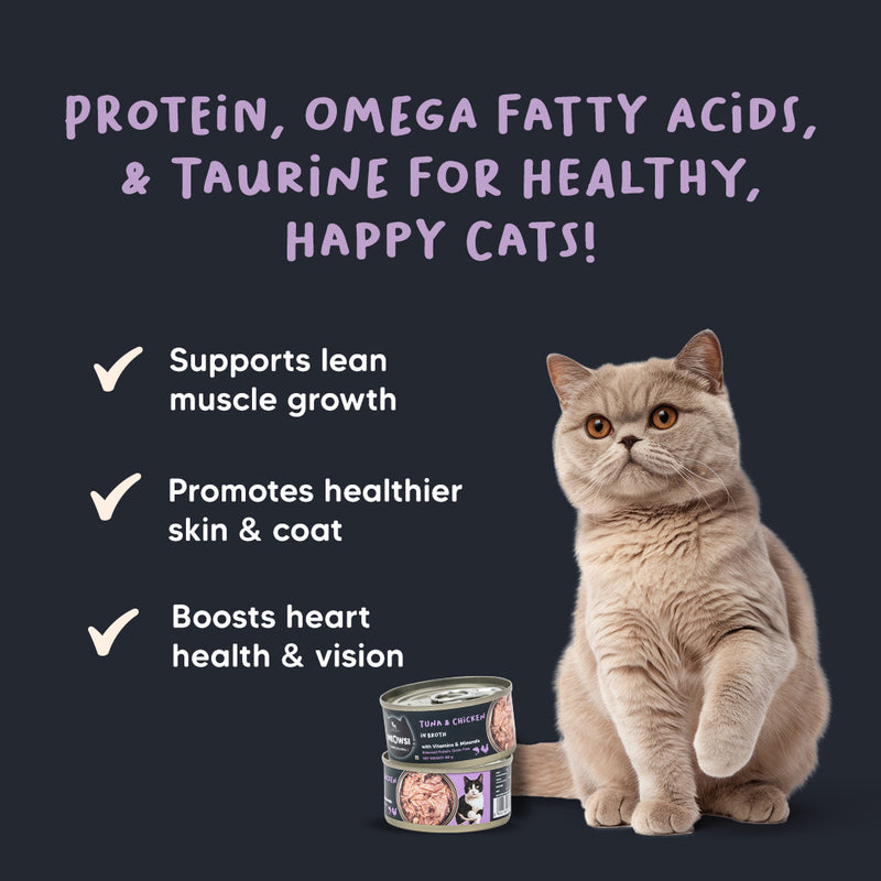 Meowsi by HUFT Tuna & Chicken in Broth Canned Cat Wet Food, 80 gm, with vitamins and minerals, grain-free.
