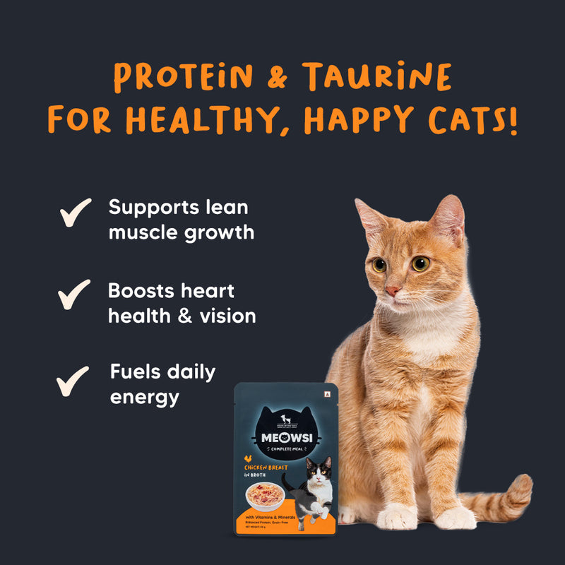 Meowsi by HUFT Chicken Breast in Broth Cat Wet Food, 80 gm, with vitamins and minerals, balanced protein, grain-free.