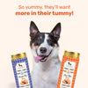 HUFT YIMT Chai Time Special Coconut Cabana Dog Biscuits, 200 gm, with a happy dog enjoying the treats