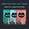 Meowsi by HUFT Catnip with Salmon & Chicken Soft Treats, 50 gm, features a green packaging with a cat graphic.