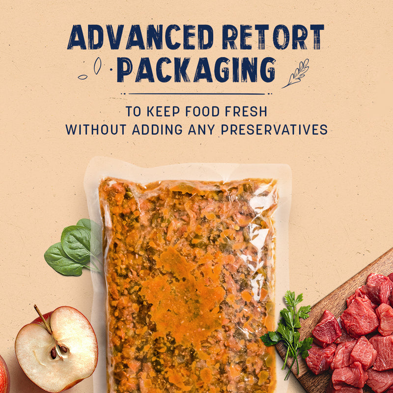 Sara's Wholesome Grain-Free Lamb and Apple Dog Food, 300 g, made with 50% meat and 50% fruit and vegetables.