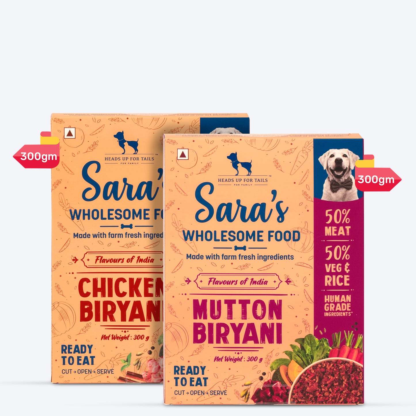 HUFT Sara's Wholesome (Flavours of India) - Biryani Dog Food (2 x 300 g) - Heads Up For Tails