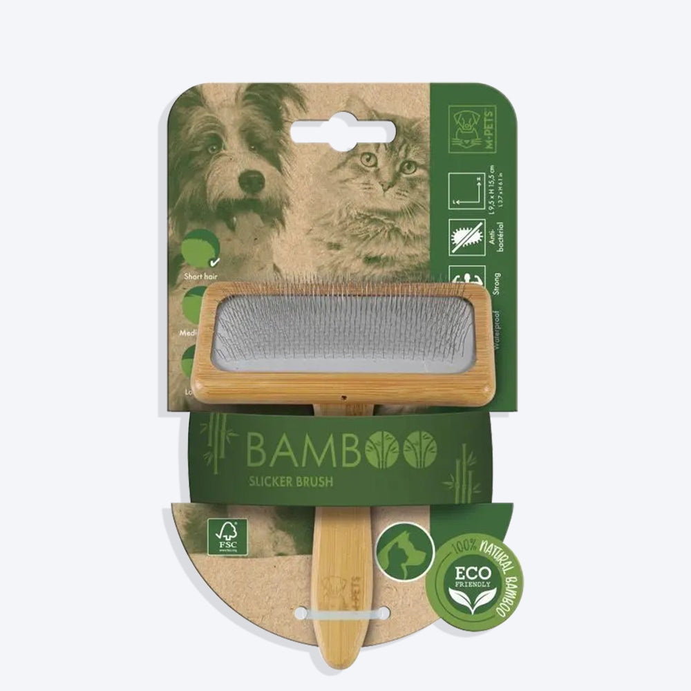 M-Pets Bamboo Slicker Pets Brush - Brown - Heads Up For Tails