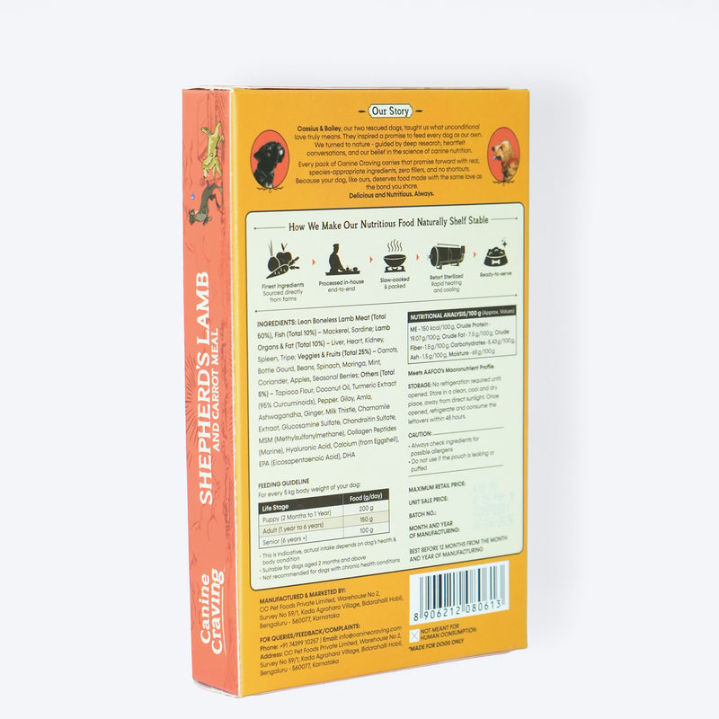 Canine Craving Shepherd's Lamb And Carrot Meal Grain Free Dog Wet Food
