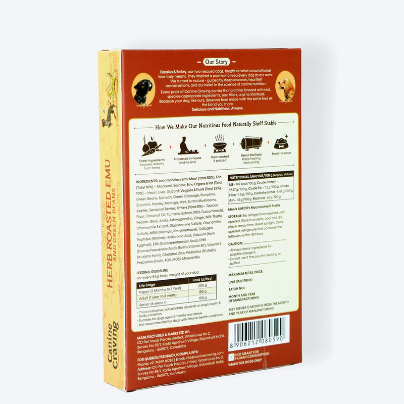 Canine Craving Herb Roasted Emu And Green Beans Grain Free Dog Wet Food