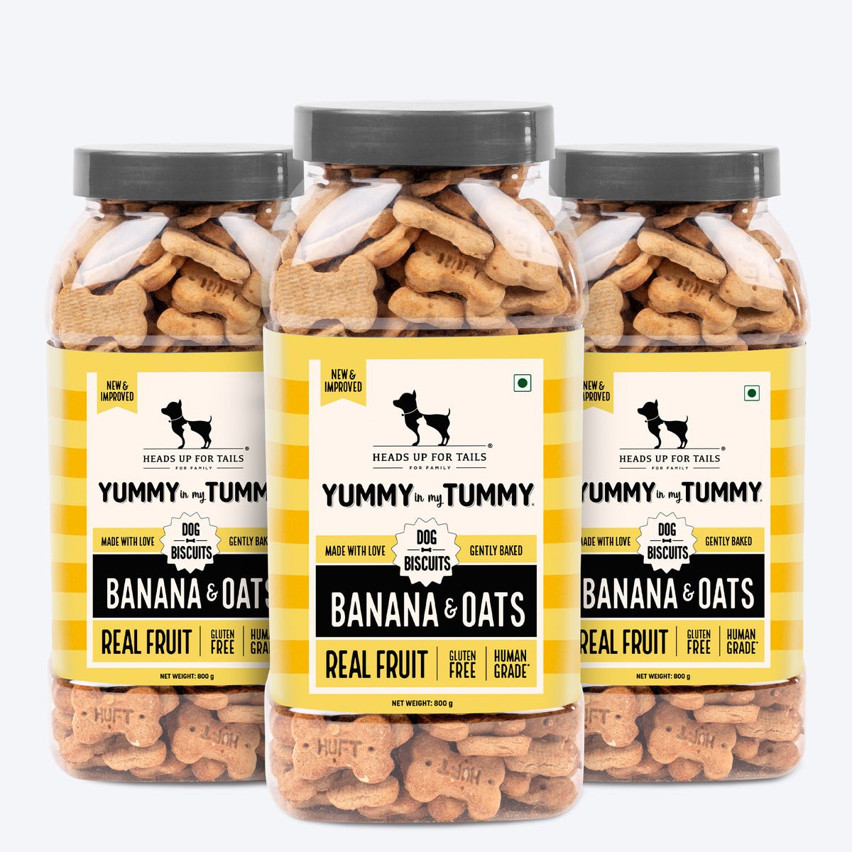 Heads Up for Tails Yummy in my Tummy Banana & Oats dog biscuits, 800g, gluten-free, gently baked, real fruit