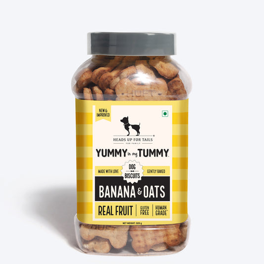 Heads Up for Tails Yummy in my Tummy Banana & Oats dog biscuits, 320g, gluten-free, gently baked, real fruit
