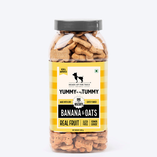 Heads Up for Tails Yummy in my Tummy Banana & Oats dog biscuits, 800g, gluten-free, gently baked, real fruit
