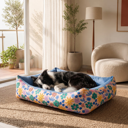 HUFT Bloomscape Lounger Bed For Dog - Blue