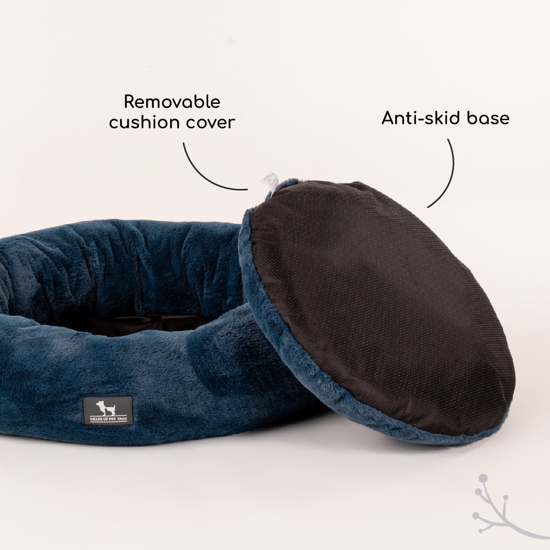 HUFT Furry Donut Pet Bed - Navy Blue - Heads Up For Tails