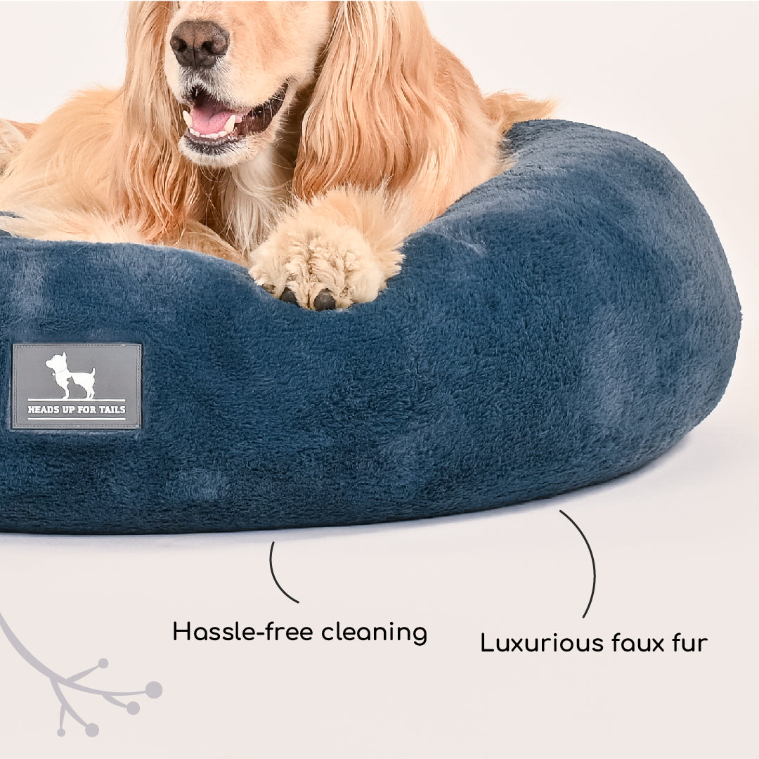 HUFT Furry Donut Pet Bed - Navy Blue - Heads Up For Tails