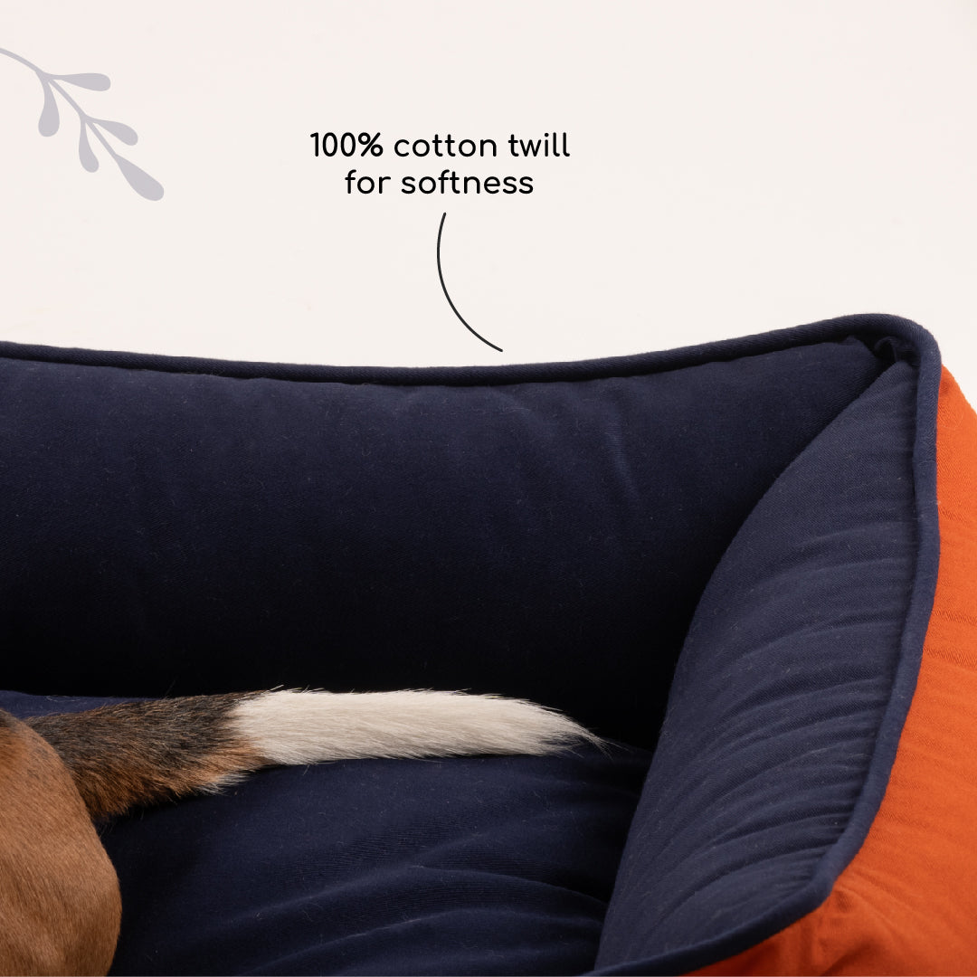HUFT Classic Lounger Dog Bed - Navy & Rust - Heads Up For Tails