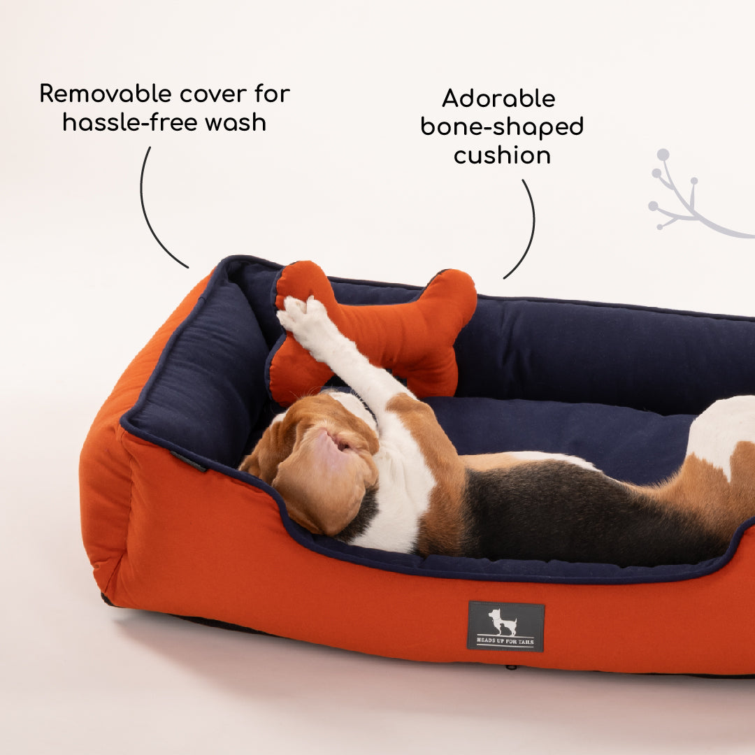 HUFT Classic Lounger Dog Bed - Navy & Rust - Heads Up For Tails