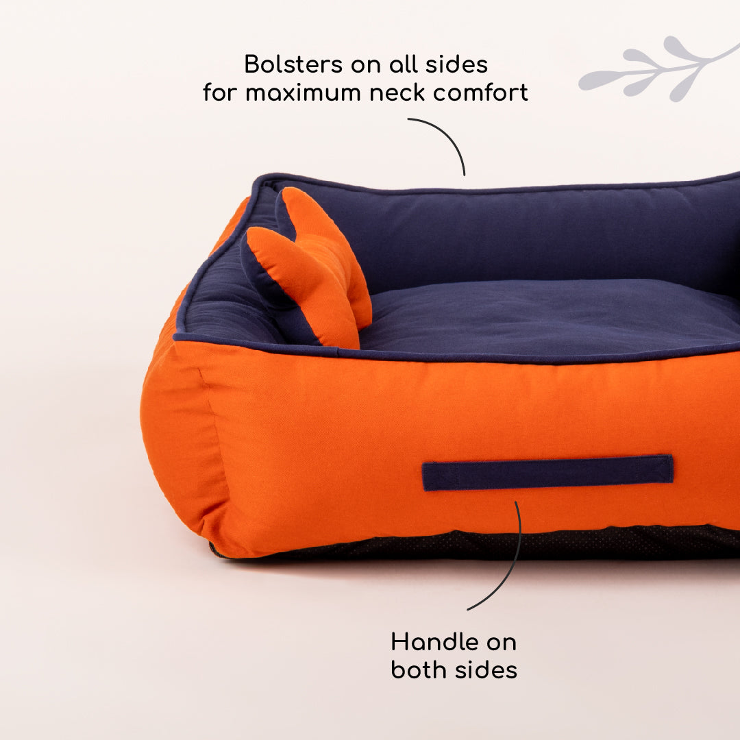 HUFT Classic Lounger Dog Bed - Navy & Rust - Heads Up For Tails