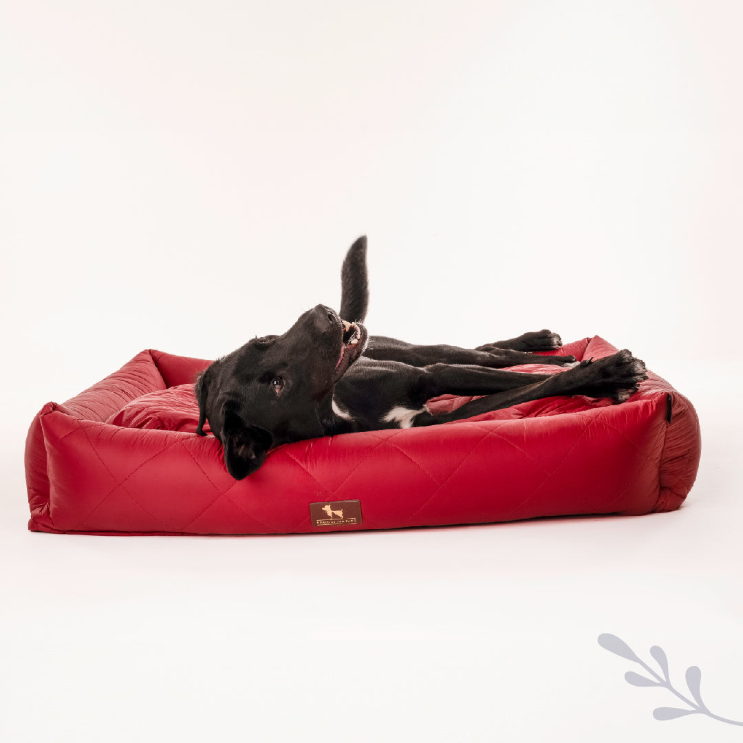 HUFT Fluff & Puff Quilted Lounger Bed For Dog - Maroon - Heads Up For Tails