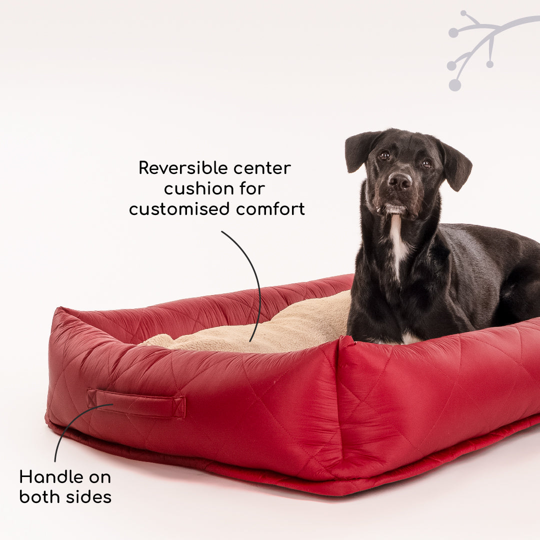 HUFT Fluff & Puff Quilted Lounger Bed For Dog - Maroon - Heads Up For Tails