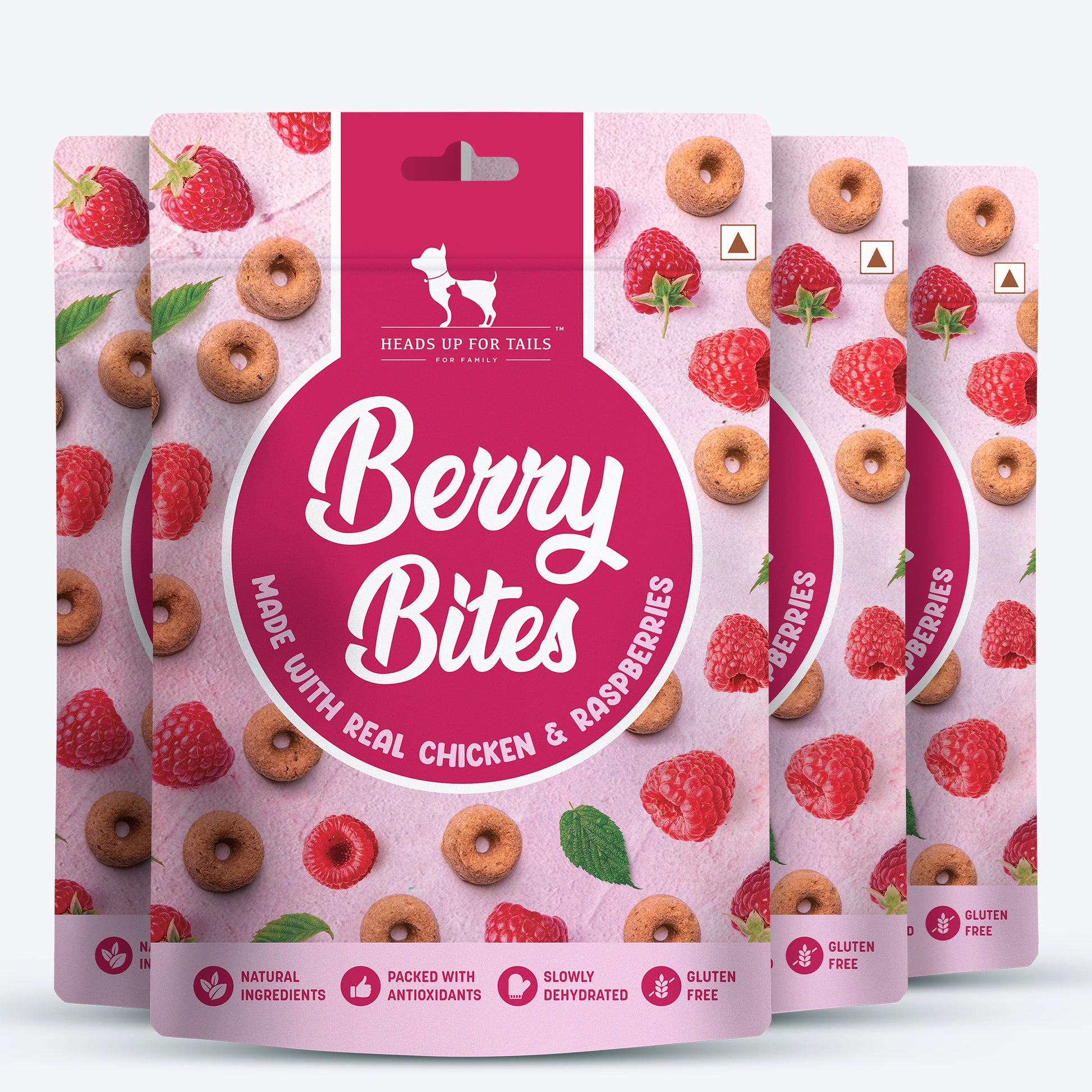 HUFT Berry Bites Made With Real Chicken & Raspberries Treat For Dogs - 140 g - Heads Up For Tails