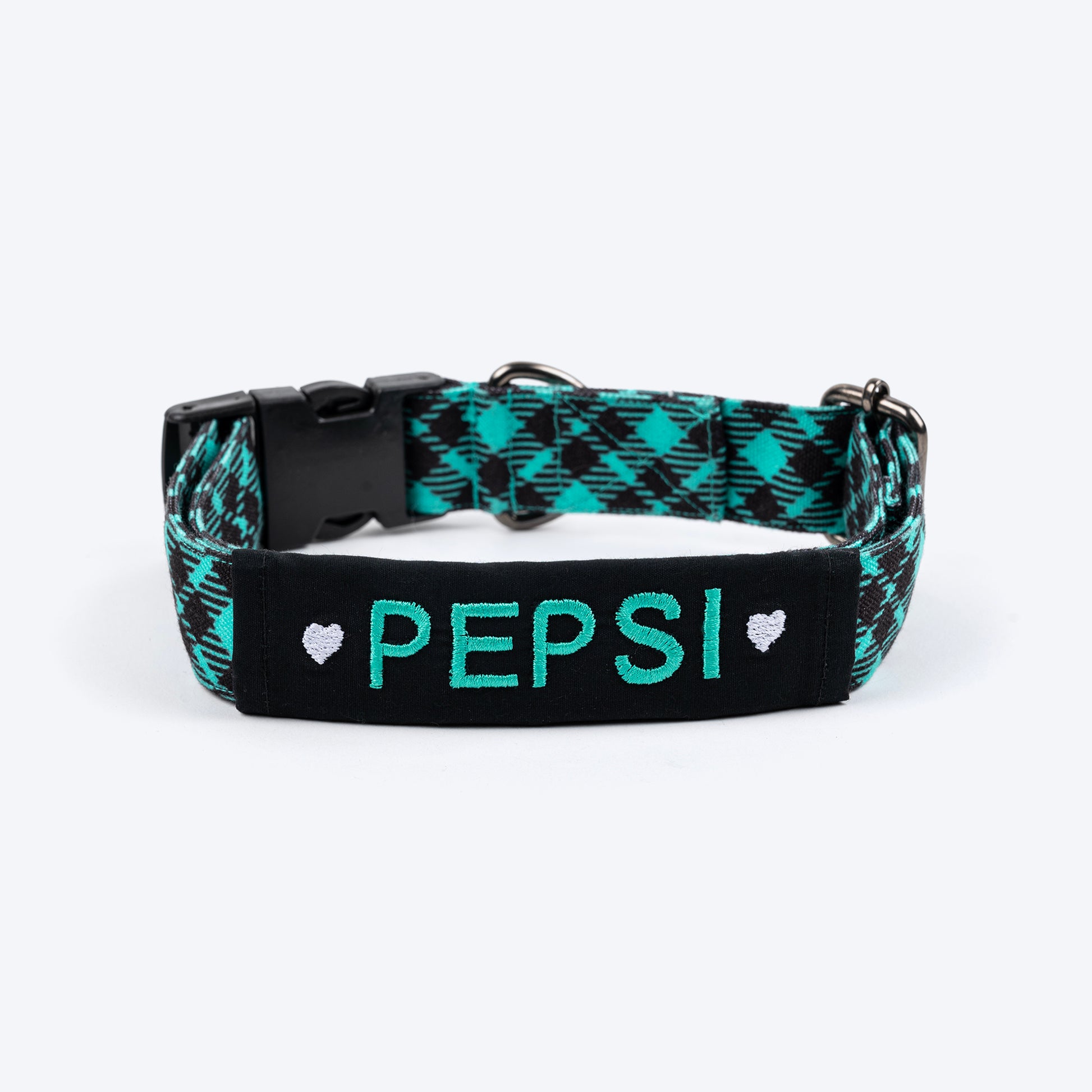 HUFT Personalised Tartan Fabric Collar With Bow Tie For Dogs - Blue - Heads Up For Tails