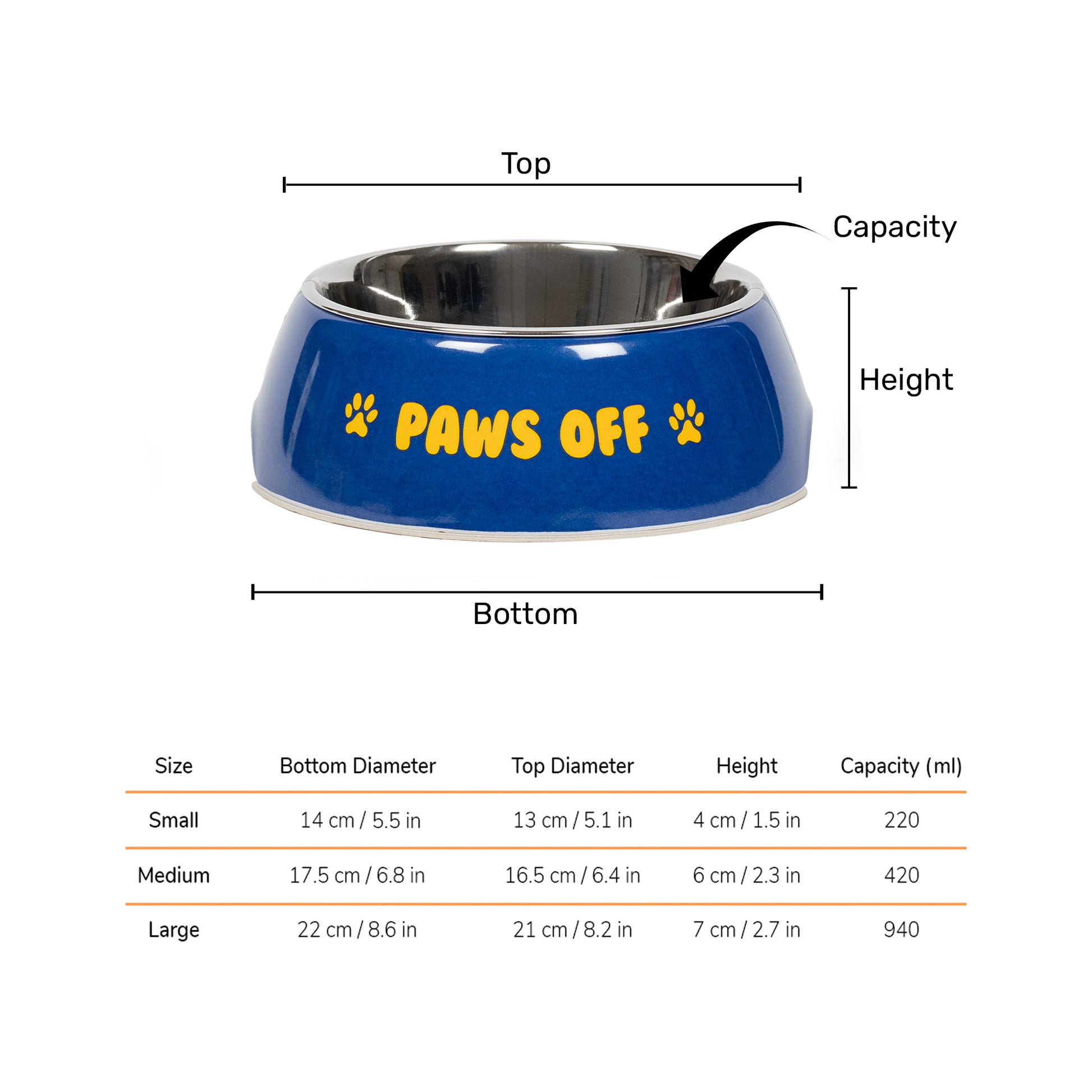 HUFT Paws Off Printed Melamine Bowl for Dogs - Blue - Heads Up For Tails