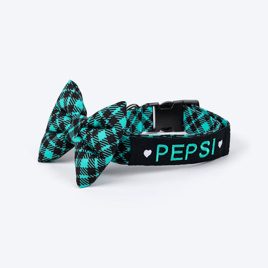 HUFT Personalised Tartan Fabric Collar With Bow Tie For Dogs - Blue