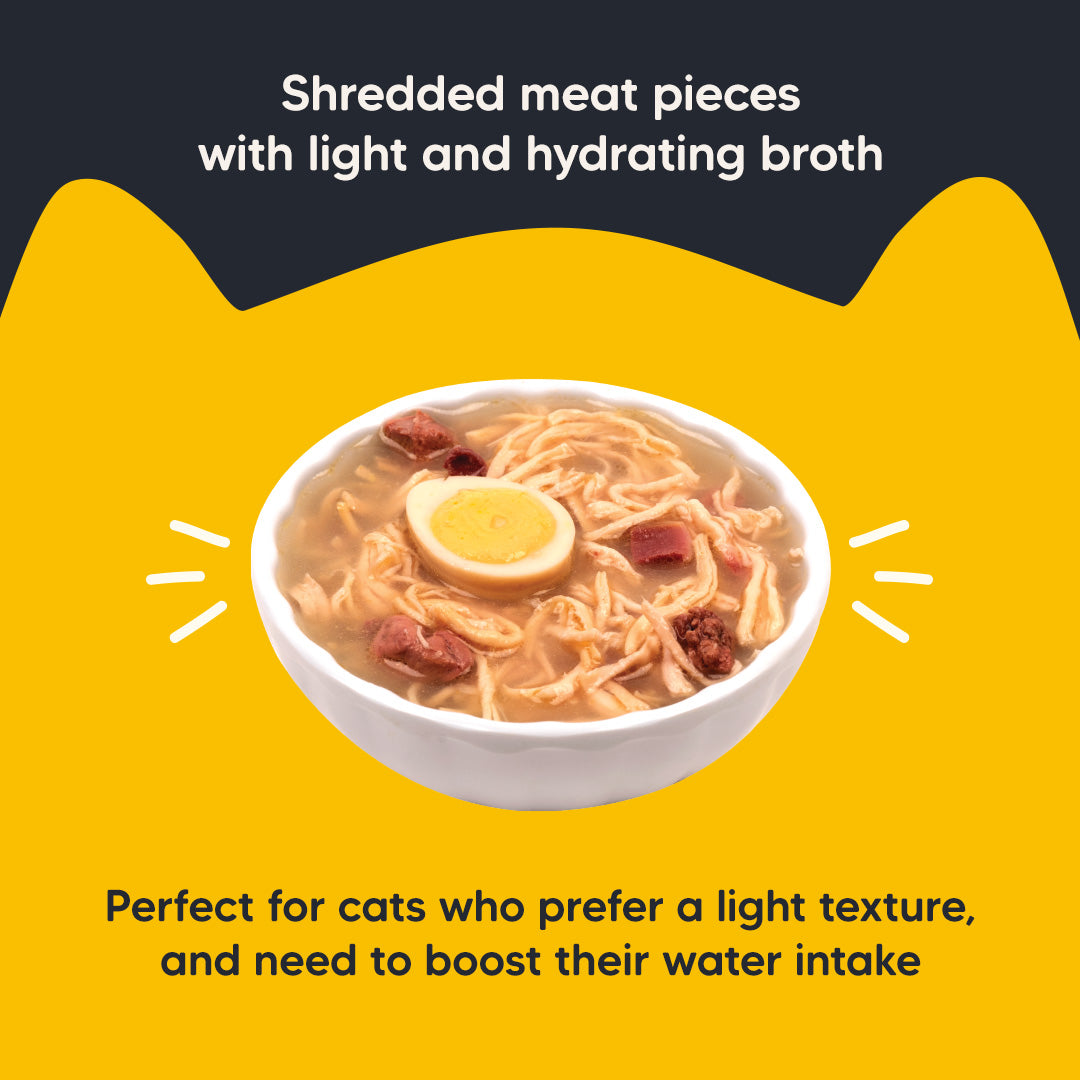 Meowsi by HUFT Chicken Breast with Quail Egg in Broth, 80 gm, grain-free cat wet food with vitamins and minerals.