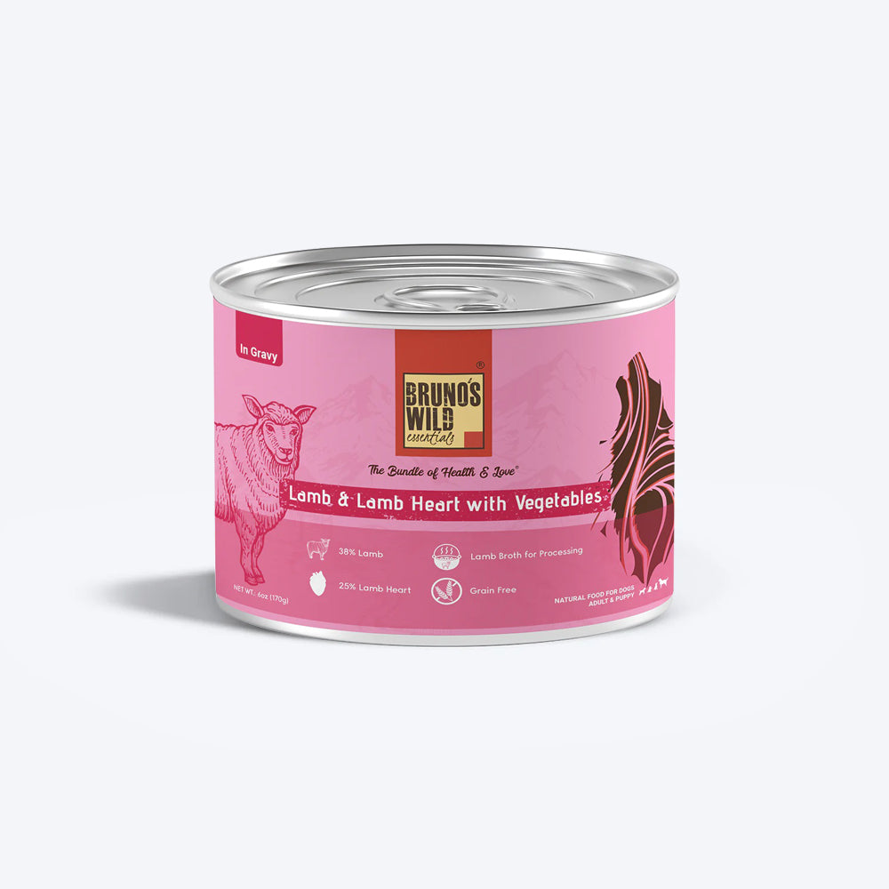 Bruno's Wild Essentials Lamb & Lamb Heart With Vegetables In Gravy Wet Dog Food - 170 g - Heads Up For Tails