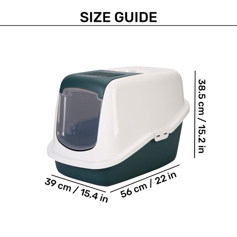 Savic Nestor Cat Toilet Home - Nordic Green - 22 x 15.4 x 15.2 Inch - Heads Up For Tails