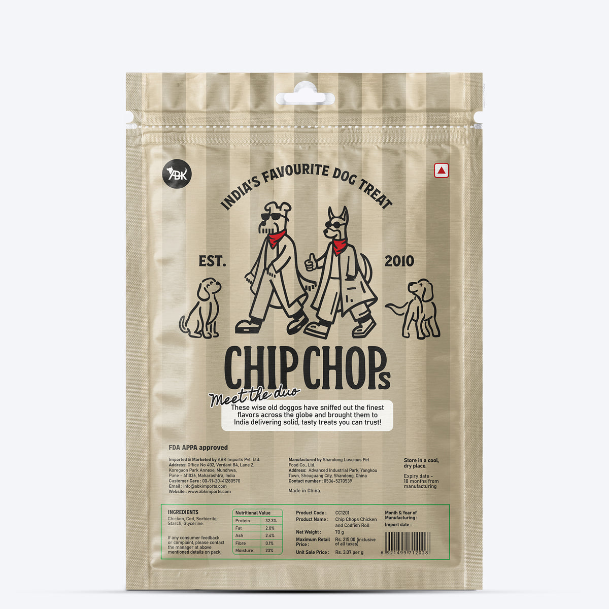 Chip Chops Chicken & Codfish Roll Treats For Dog - 70 g