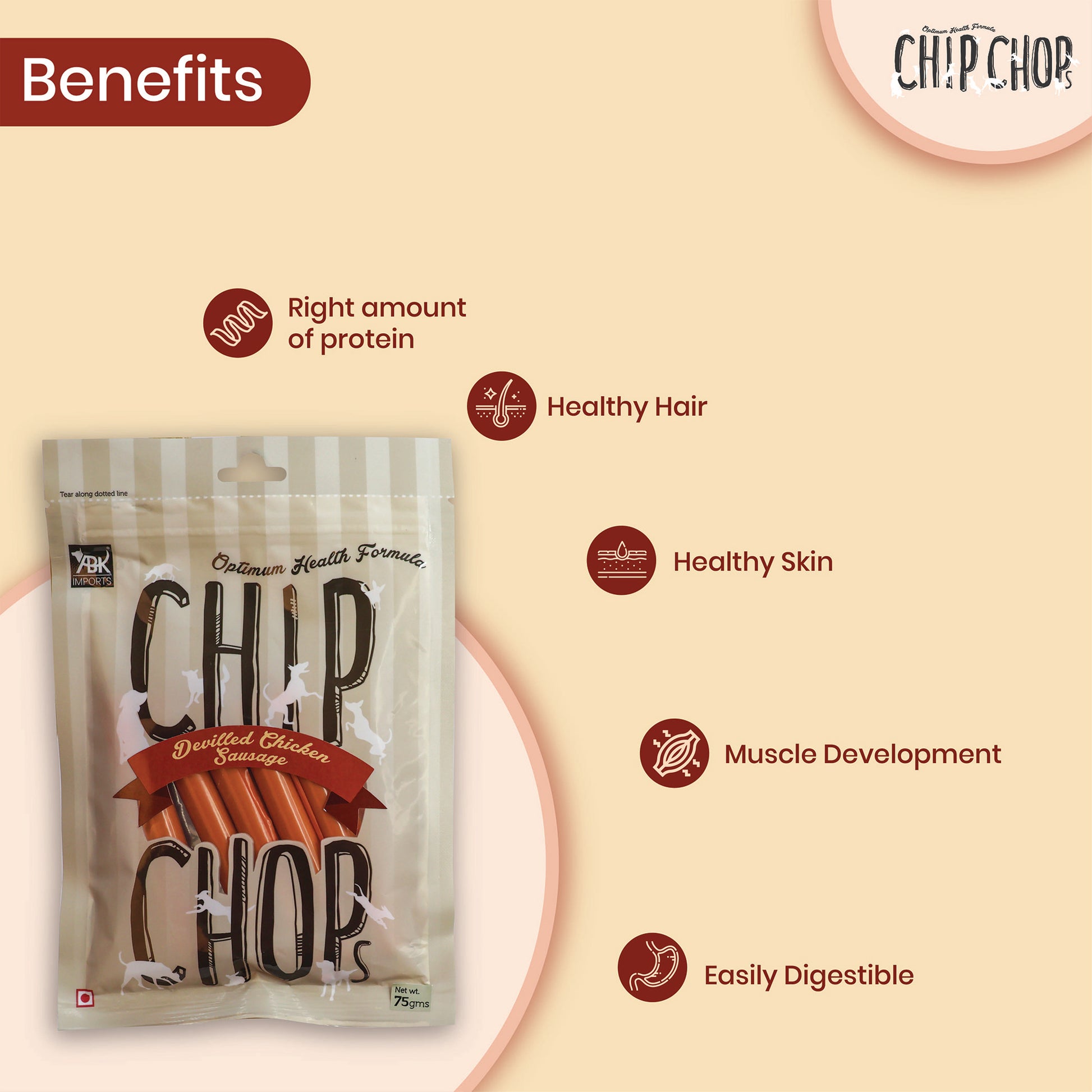 Chip Chops Dog Treats - Devilled Chicken Sausage - 70 g - Heads Up For Tails