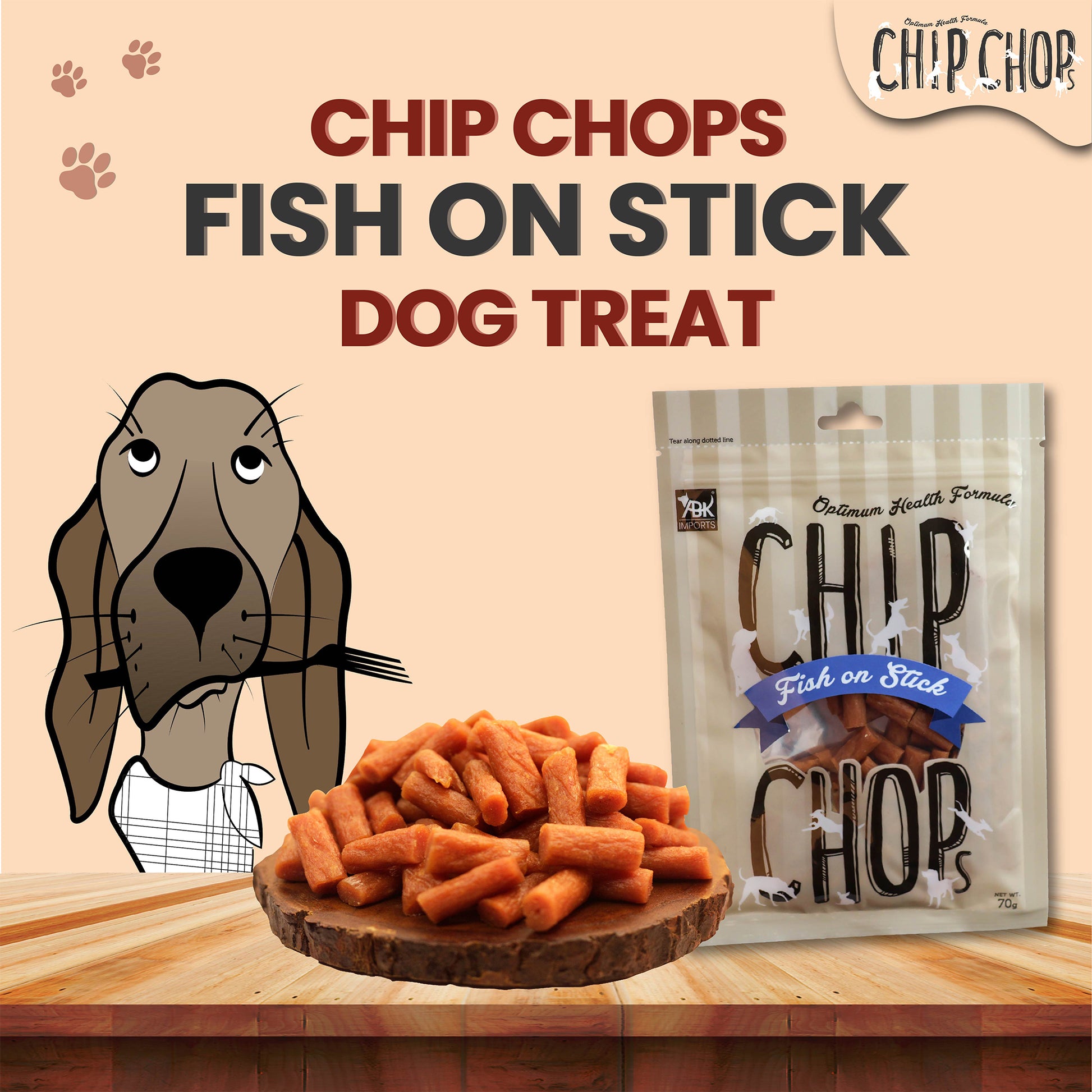 Chip Chops Dog Treats - Fish On Stick - 70 g - Heads Up For Tails