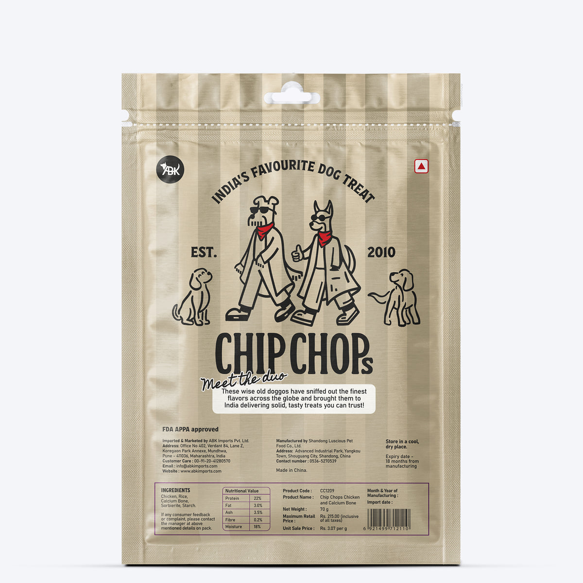 Chip Chops Chicken & Calcium Bone Treats For Dog - 70 g