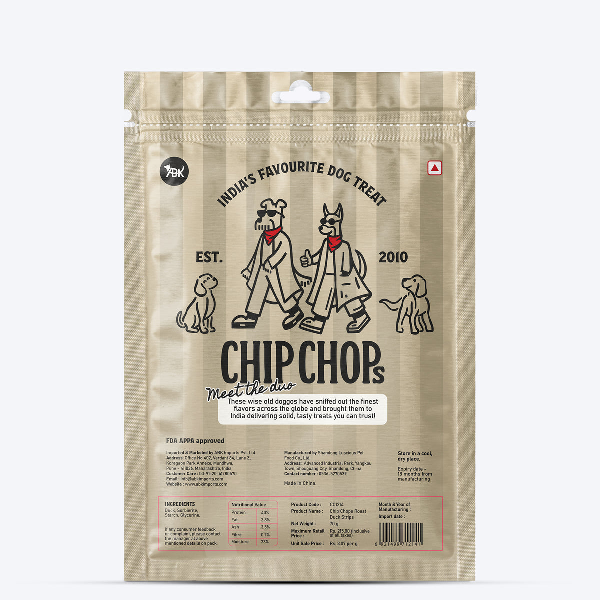 Chip Chops Roast Duck Treats For Dog - 70 g