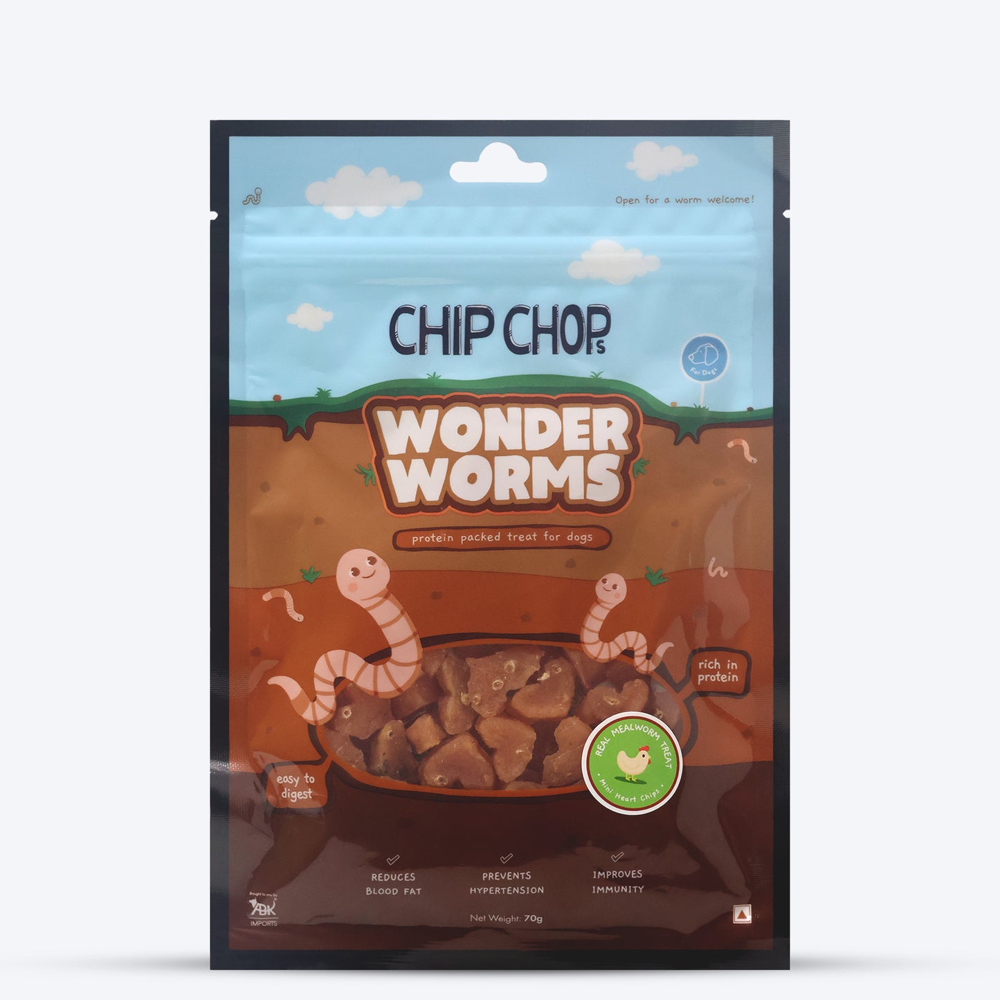 Chip Chops Wonder Worms Mini Chicken Heart With Real Mealworms Chips Dog Treats - 70g - Heads Up For Tails