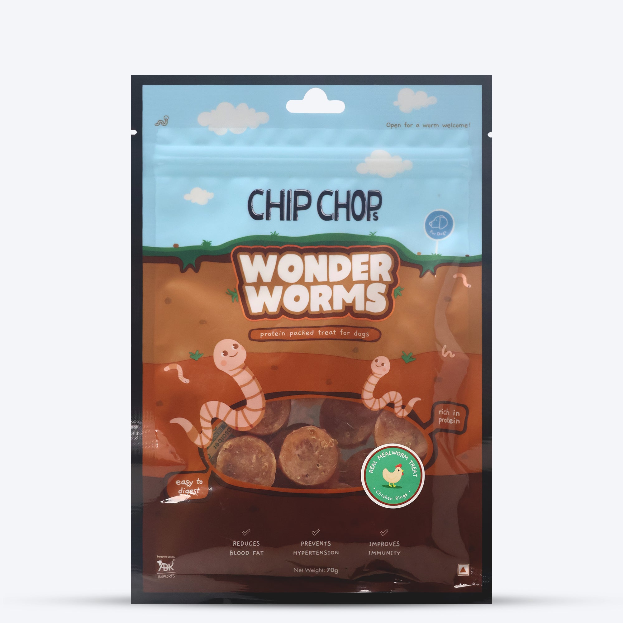 Chip Chops Wonder Worms Chicken Rings With Real Mealworm Dog Treats 70g