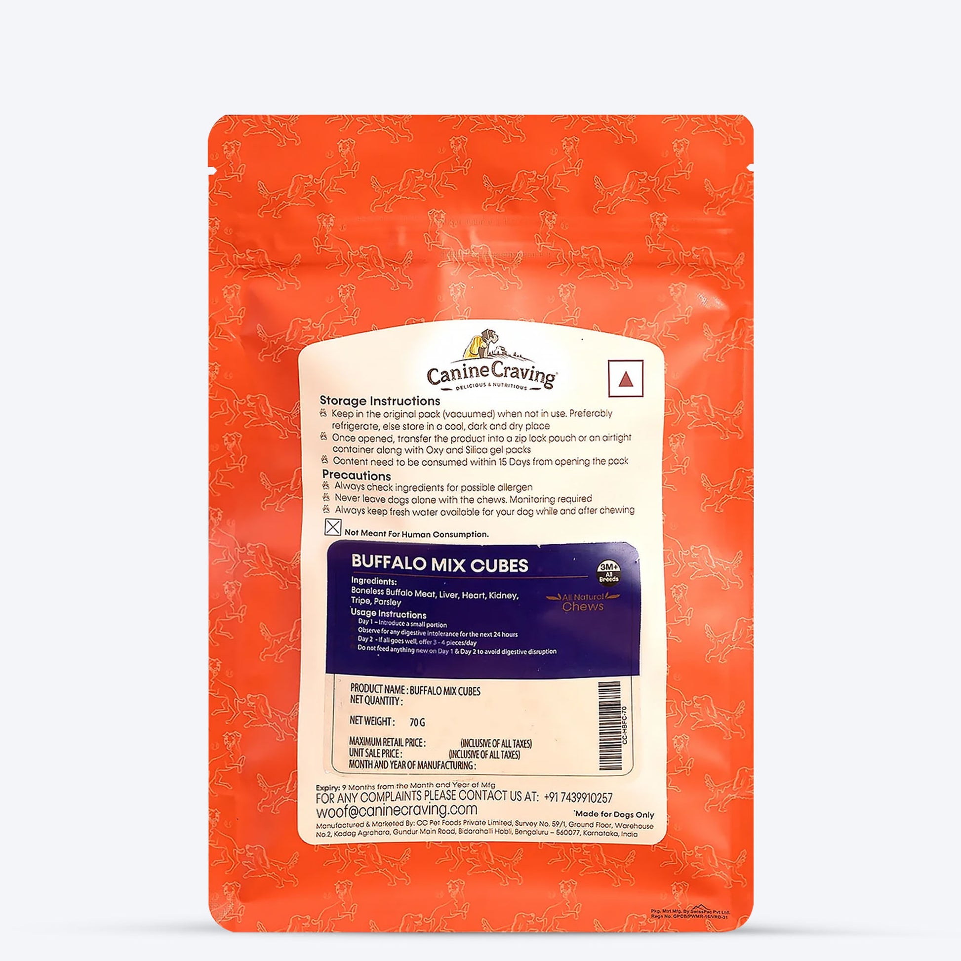 Canine Craving Delicious & Nutritious Grain Free Buffalo Mix Cubes Dog Treats - 70 g - Heads Up For Tails