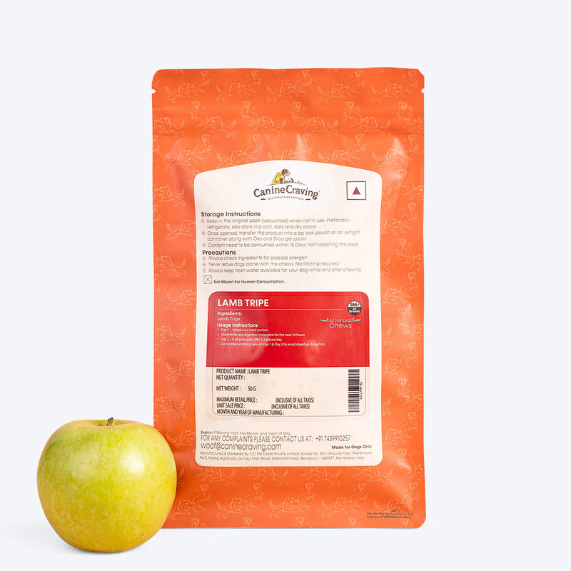 Canine Craving Dehydrated Grass-Fed Lamb Tripe Chew Dog Treat - 50 g - Heads Up For Tails