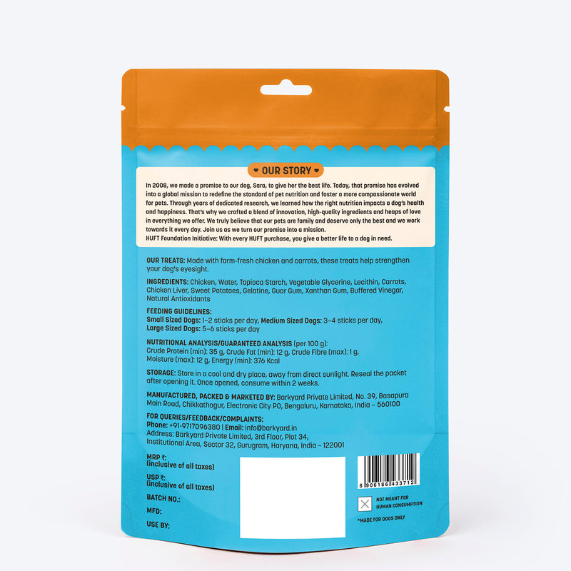 HUFT Yum Nums Dog Treats Soft & Chewy Sticks Carrot With Real Chicken - Heads Up For Tails