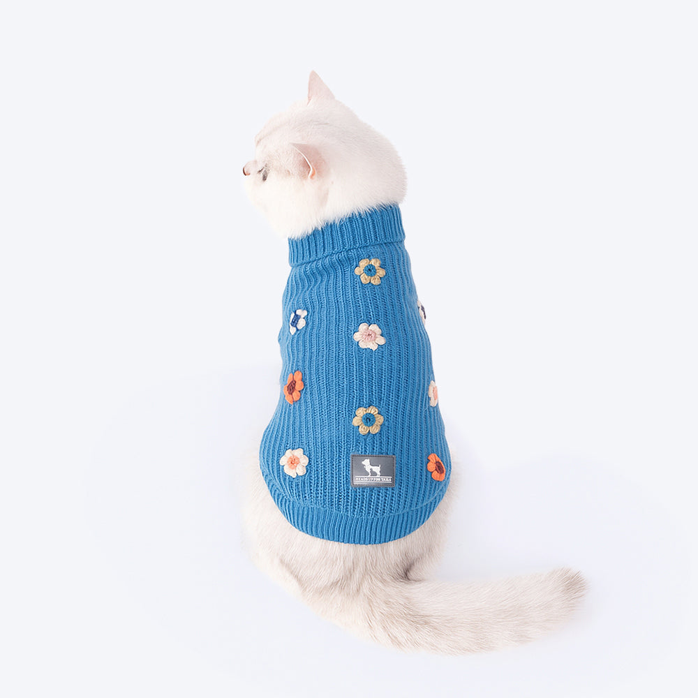 HUFT Frosty Flowers Sweater For Cat - Blue