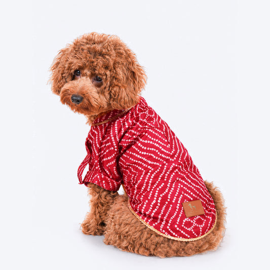 HUFT Royal Bandhani Kurta For Dog - Red