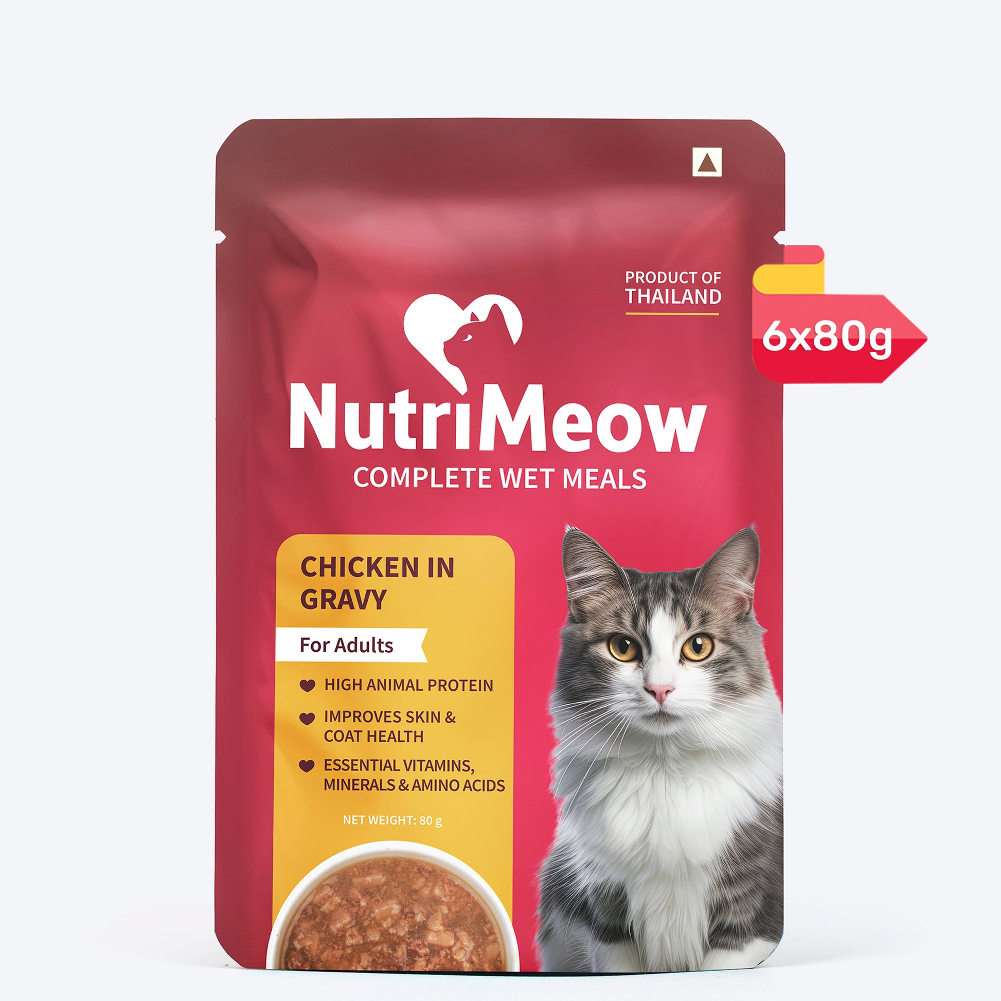 NutriMeow Chicken In Gravy Wet Food For Adult Cat - 80 gm - Heads Up For Tails