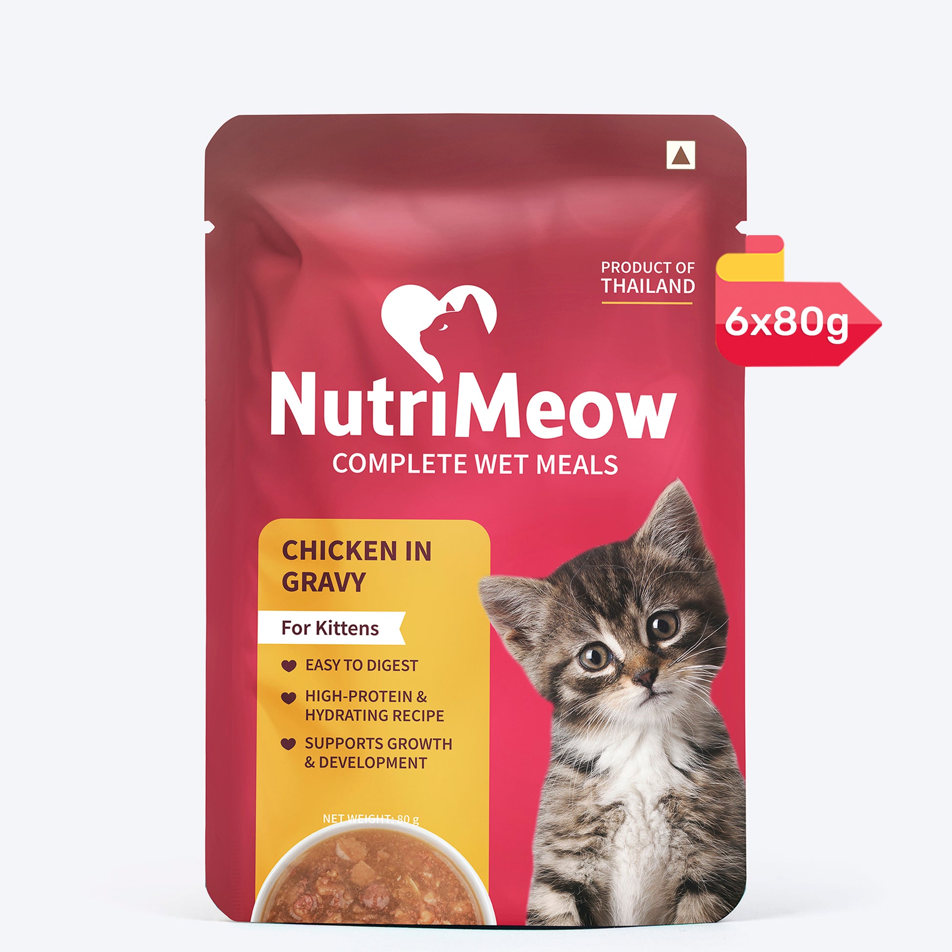 NutriMeow Chicken in Gravy Wet Food For Kitten - 80 gm - Heads Up For Tails